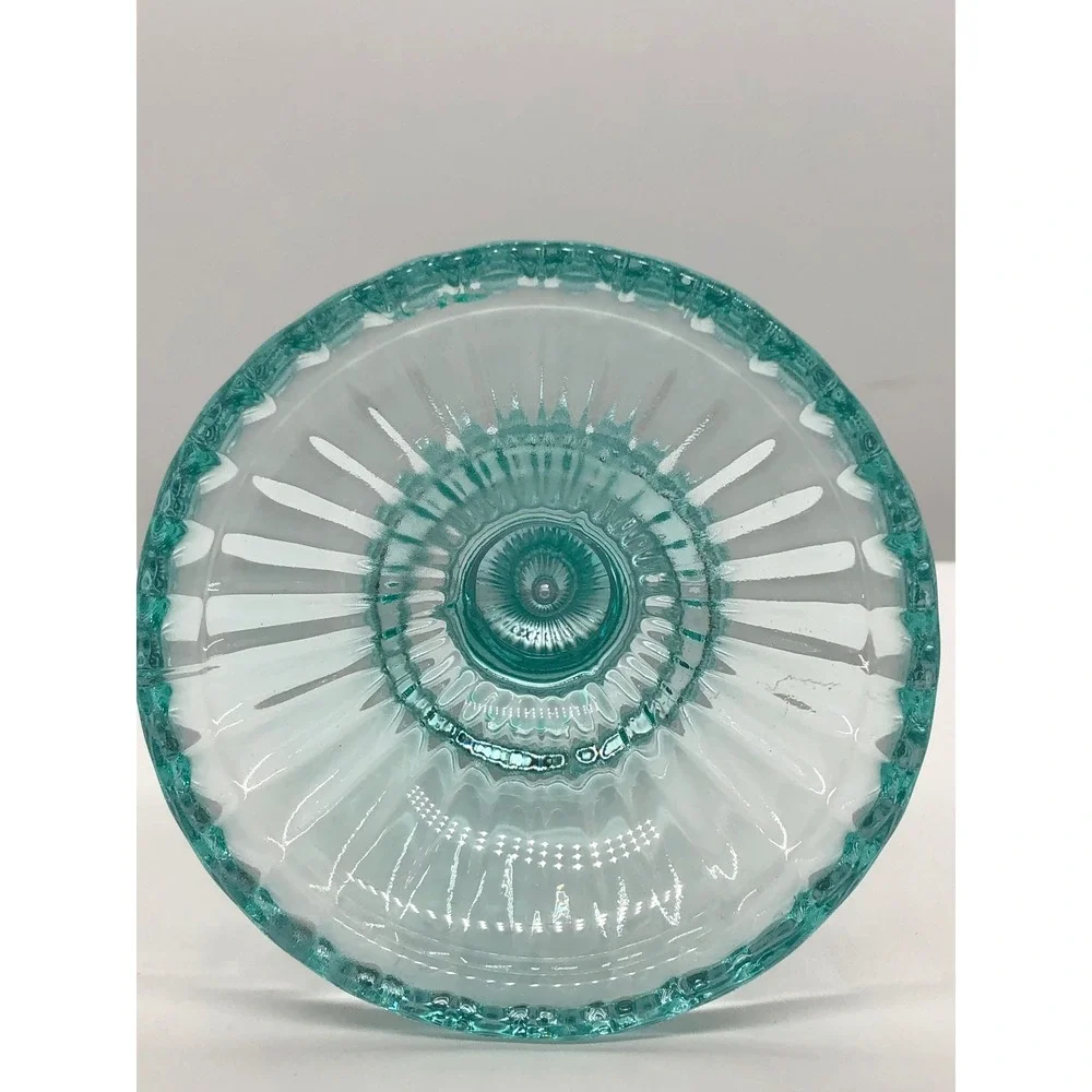 Aqua Blue Ribbed Glass Taper Candlestick Holder Vintage Style 9.75 Inch Coastal